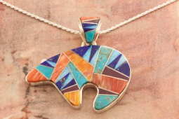 Calvin Begay Genuine Kingman Turquoise Sterling Silver Bear Pendant
